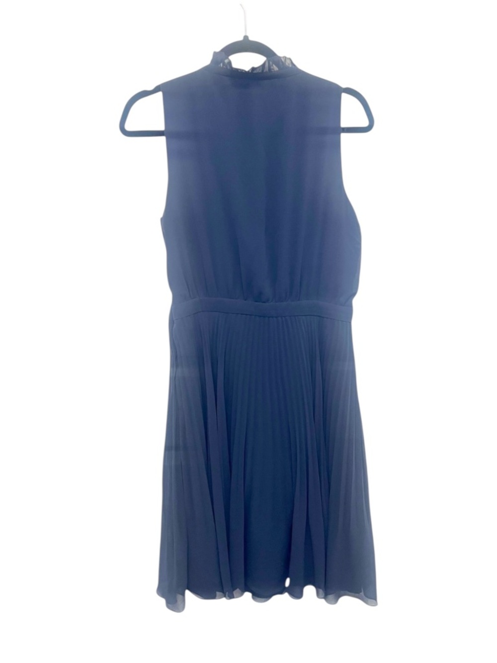 Ann Taylor Navy Blue Pleated Dress Size 8 Ruffle Neck Sleeveless Midi EUC - Picture 3 of 9